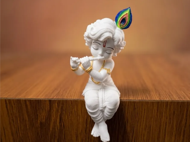Edge-Sitting Little Krishna Flute Figurine