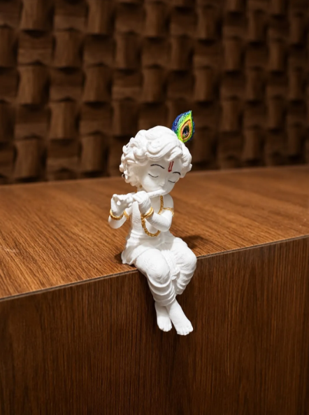 Edge-Sitting Little Krishna Flute Figurine